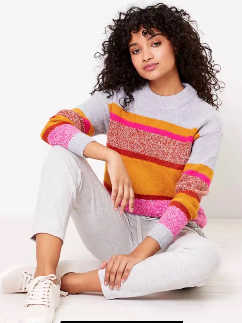 Lou & Grey LOFT Colorblock Crewneck Sweater Cozy Knit Preppy Loungewear Size XS